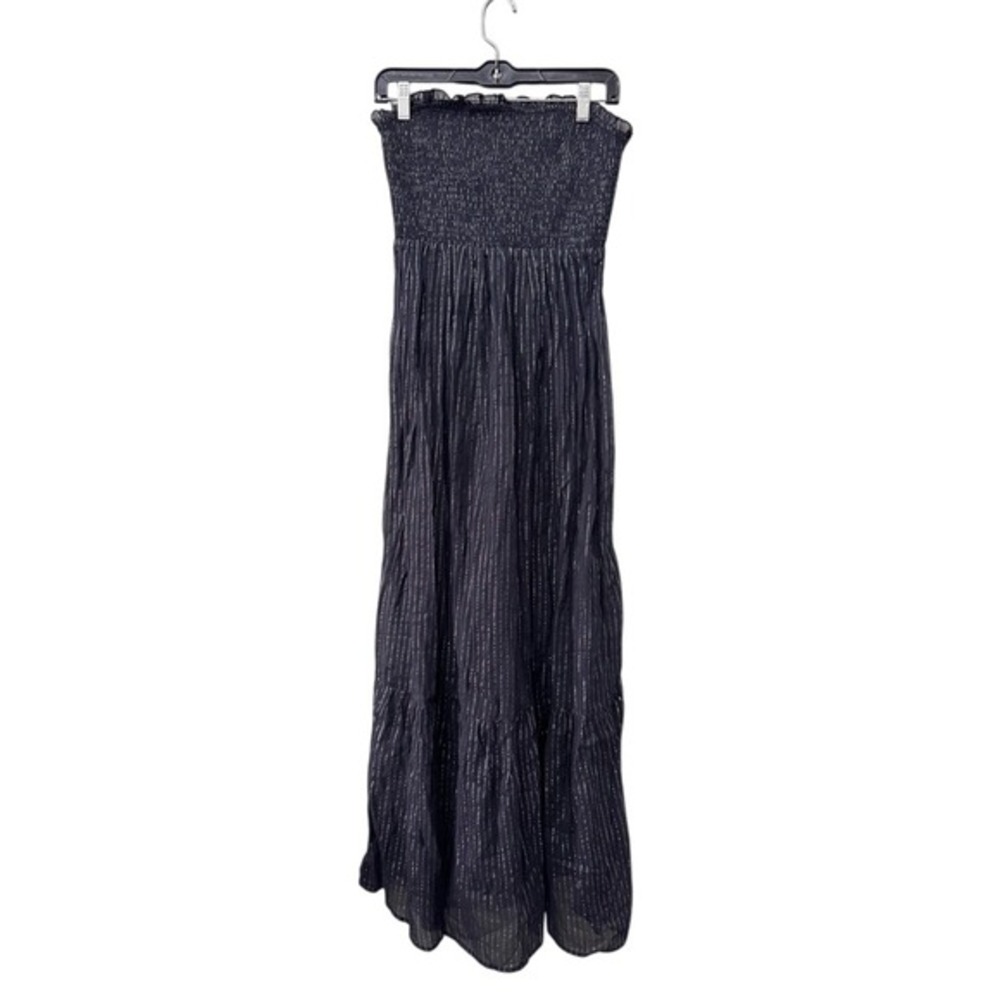 Anthropologie Black Maxi Dress with Silver Lurex Stripes